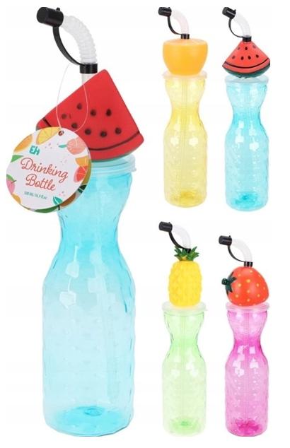 Straw Bottle with Fruit Motif for Water, Cold Drinks, and Beverages