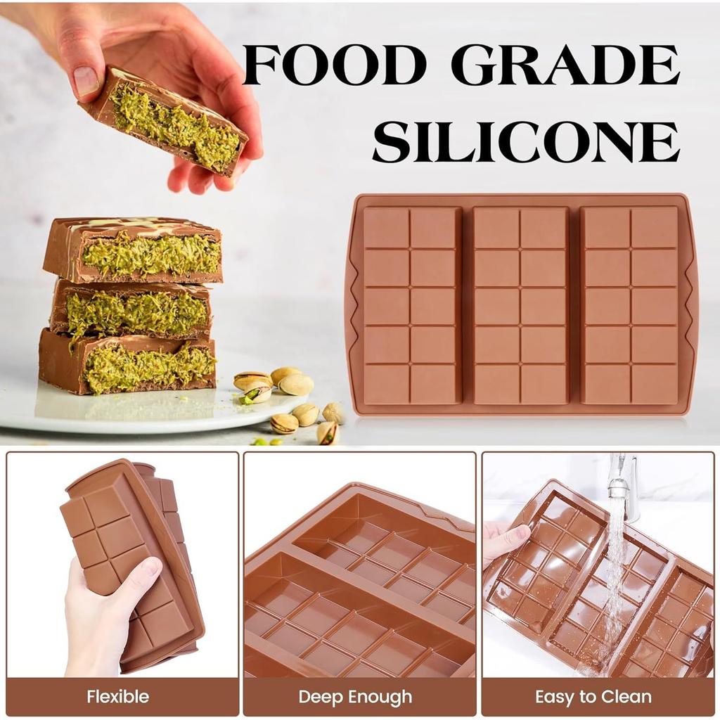 3 In 1 Chocolate Bar Molds Silicone Bars Break Apart Wax Melt Mould Easy Release Rectangle Durable for Handmade Gift
