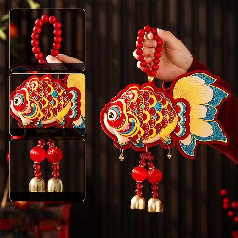 

Hot 2026 New Year Door Hanging Fu Character Zodiac Pendant Money Bag Fish Ornament Festive Decoration For Chinese New Year Other