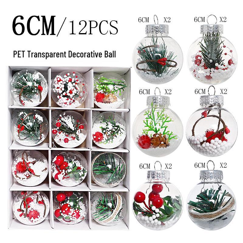 Набор из 12 прозрачных 6-сантиметровых ПЭТ елочных подвесных шаров 6cm/12pcs Boxed