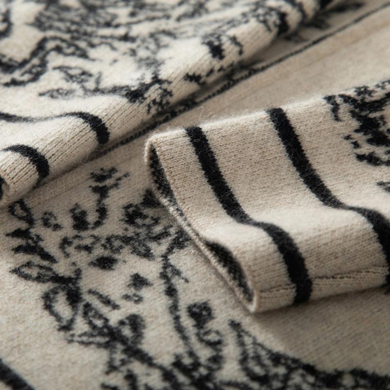 Autumn Spring Women Vintage Print Knit Two Piece Sets Women Casual Knitwear Hooded Zipper Sweatshirts Coats High Waist Wide Leg Pants Suits