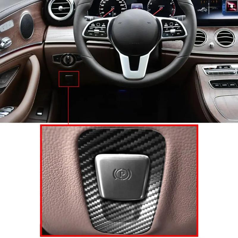 Aejask1 Styling Mouldings Car Accessories ABS Carbon Texture Handbrake Button Cover Trim For Mercedes Benz C E GLC Class W205 W213 X253