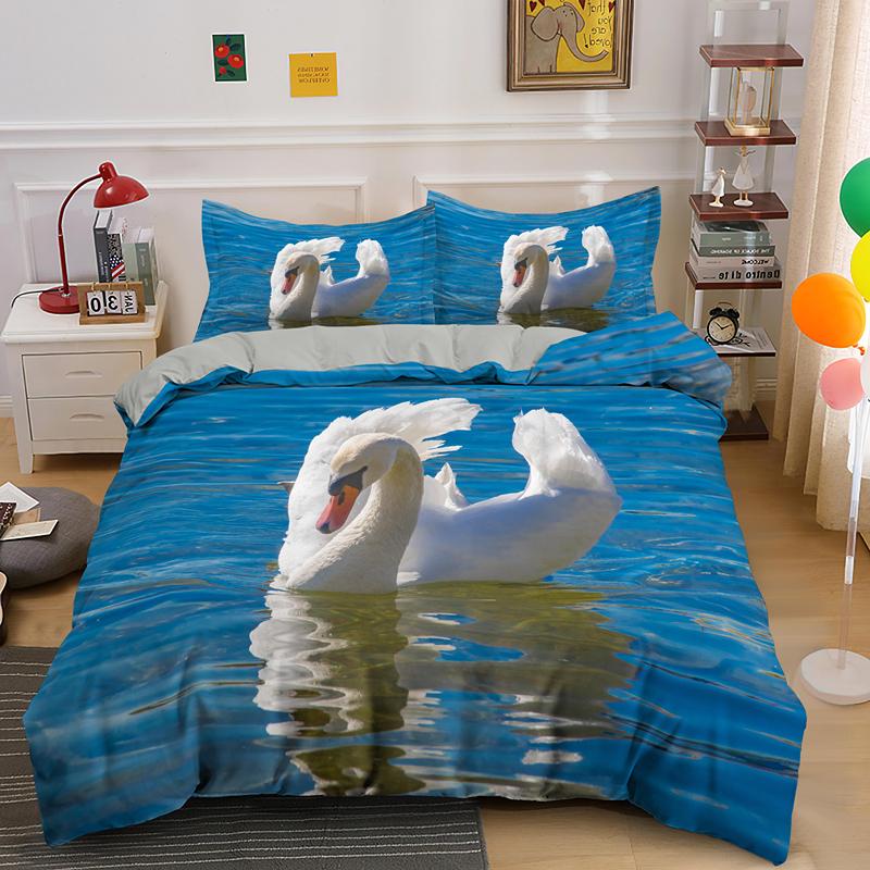 Swan Duvet Cover King Queen Beautiful Elegant White Animal Bedding Set Kid Teens Adults Wildlife Lake Soft Quilt Cover