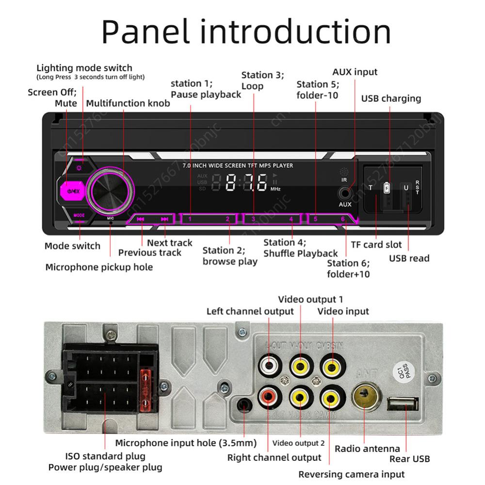 9607W 7'' Touch Screen Universal Wireless Carplay Car Multimedia Player Bluetooth FM TF/USB Rear View Camera Car Stereo Radio