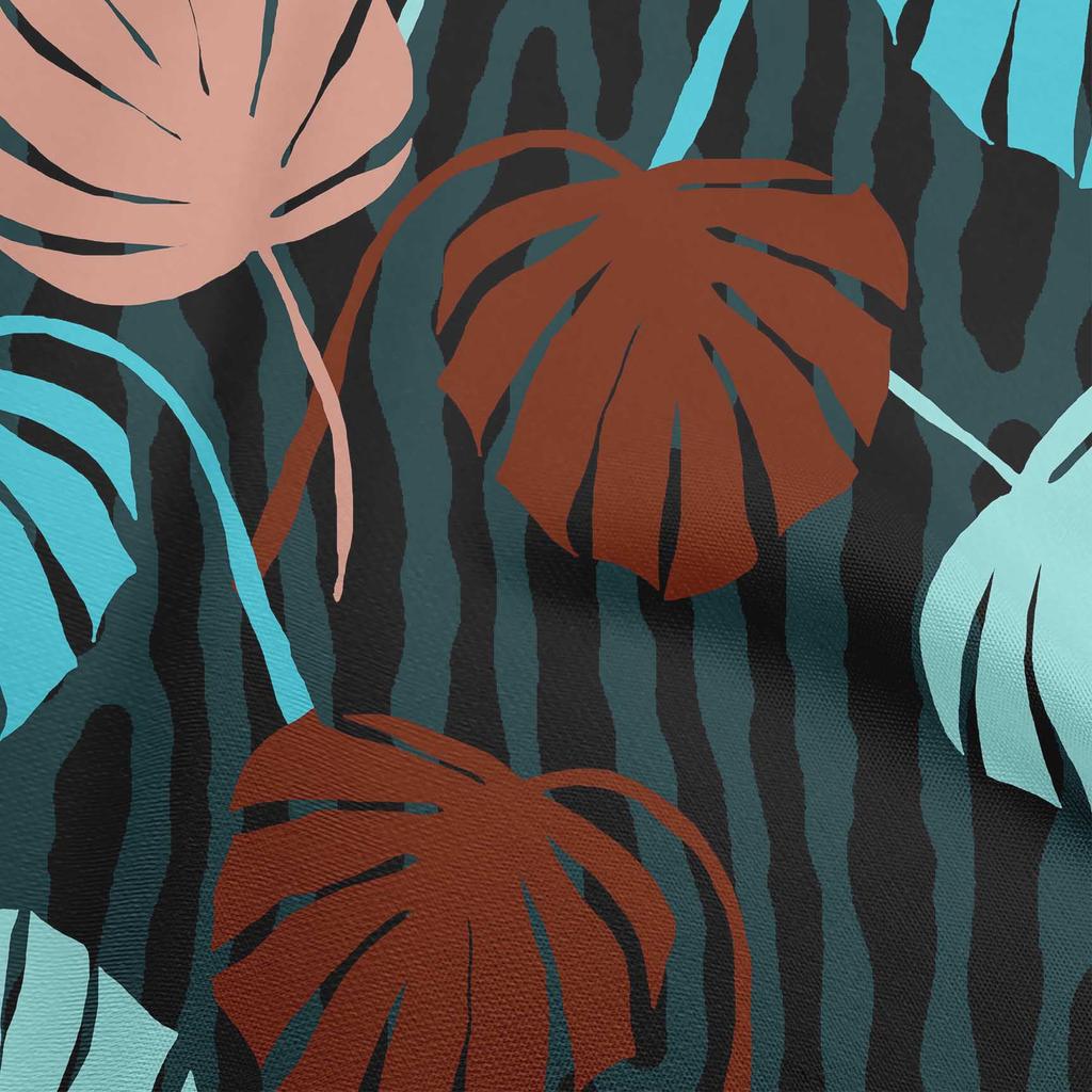 oneOone Bumbac Elastic Albastru Prăfuit Material Tropical Frunză de Palmier Cu Linii Groase Întrerupte Material Rochie Material Imprimat La Metru 40 Inch