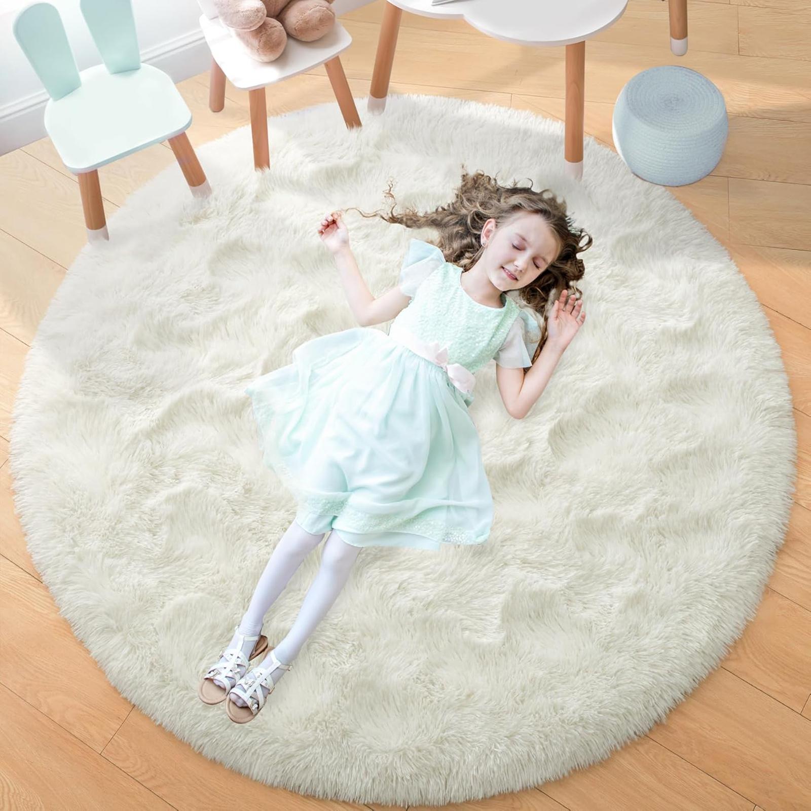 

Fluffy Round Rug Black Rug for Bedroomfuzzy Kids Room Carpet Shaggy Living Room Sofa Area Rug Soft Nursery Floor Mat Home Decor Diameter 60cm бежевий