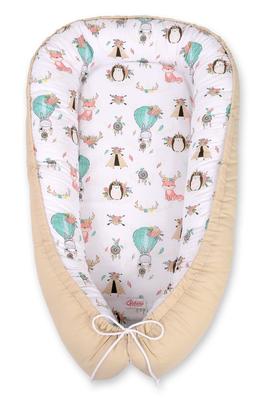 Baby Cocoon, Double-sided, Playpen, Swaddle, Premium BOBONO - Beige Foxes/beige
