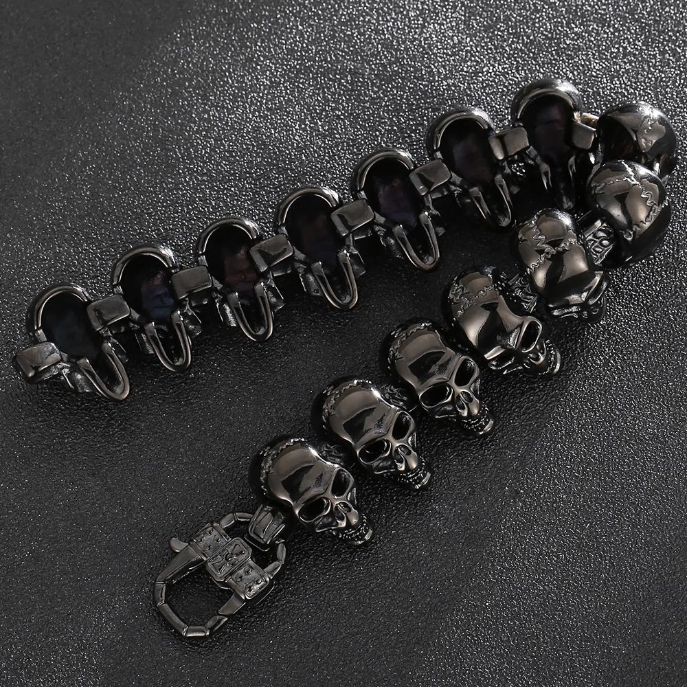 Gothic Punk Schmuck Voller Totenkopf Gliederkette Mann Armband für Männer Schwarz Altsilber Farbe Edelstahl Herrenarmbänder Cool