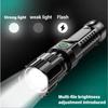 Powerful LED Flashlight Zoom ABS Torch Built-in Battery USB Rechargeable Waterproof Lamp Bright Lantern 3 Lighting Modes