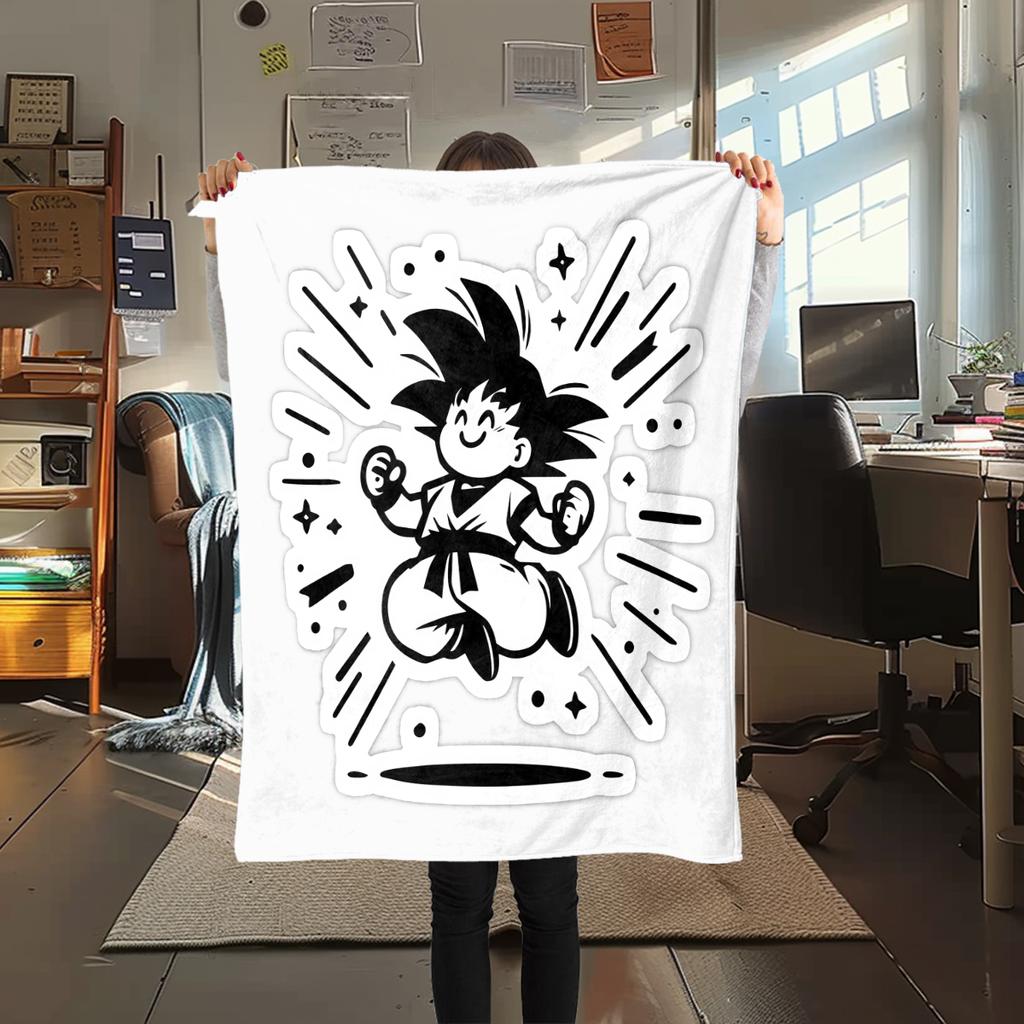 1 Stück Süße Cartoon Son Goku Aufdruck Flanelldecke, Hohe Qualität für Alle Jahreszeiten, Heimdekoration, Wärme und Komfort, Perfekt für Weihnachtsgeschenke