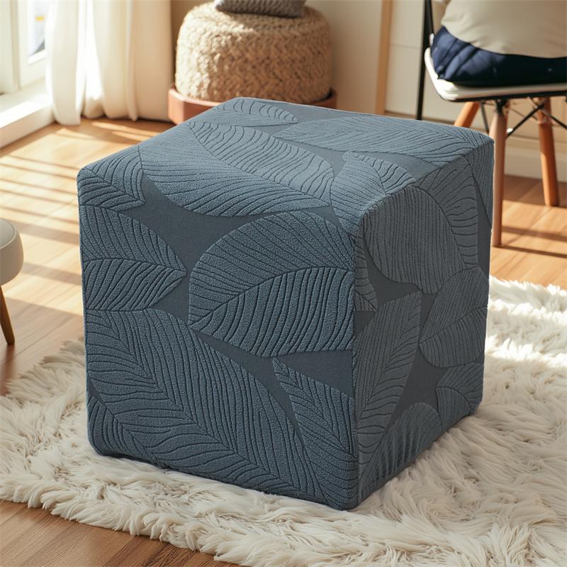 

1PC Leaves Jacquard Ottoman Stool Cover Elastic Square Footrest Slipcovers Anti-dust Footstool Pouf Covers for Living Room Hotel