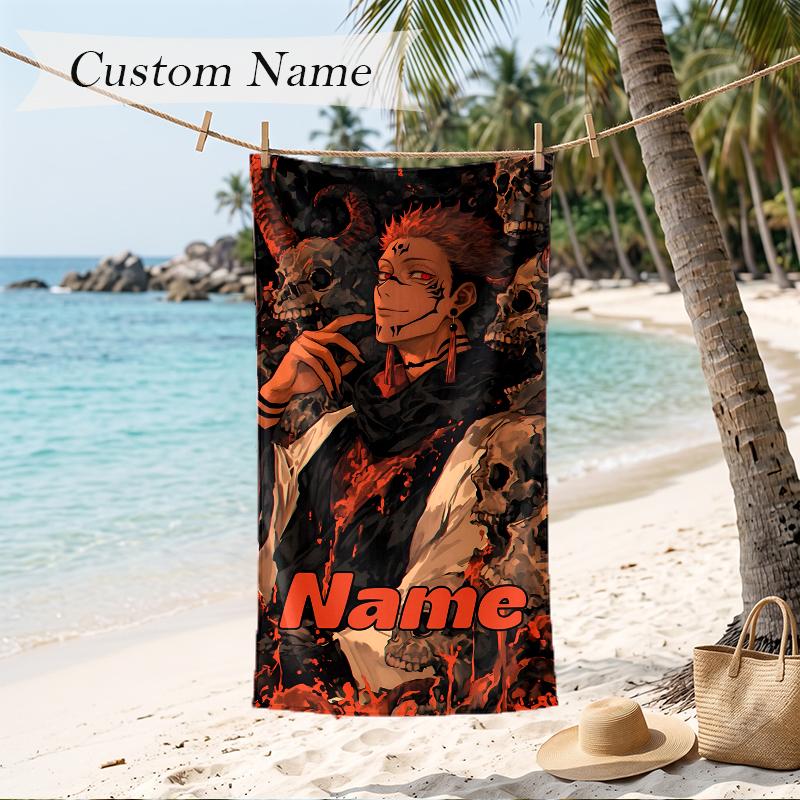 SUKUNA Custom Name Printed Beach Towel Personalized Soft Towel For Swimming Beach Travel