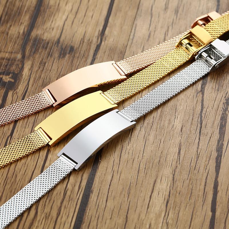 Custom Rose Gold Mesh Bracelet for Women Men Stainless Steel Belt Buckle Wristbands Adjustable 16.5cm To 21cm