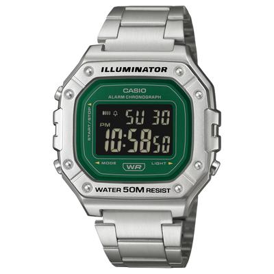 STANDARD Series 50 Meters Waterproof Alarm Clock Stopwatch Calendar Quartz Steel Strap Men's Watch Black Dial W-218HD-3AV