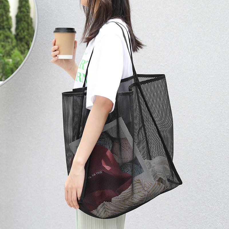 Summer New Mesh Totes Bag Hollow Out Large Capacity Shoulder Bags for Women Travel Beach Bag Student Bookbag Shopping Back