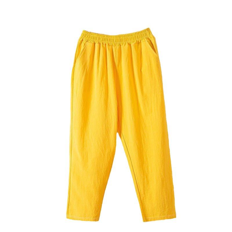 Solid Color Cotton Linen Straight Leg Loose Nine-Point Pants for Summer – Plus Size, Thin Style, for Middle-Aged and Elderly Women