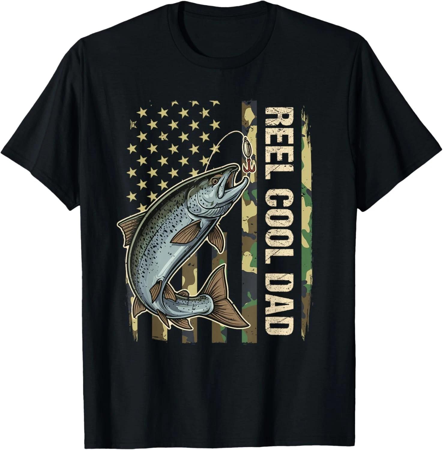 

Reel Cool Dad Salmon Fishing Camo American Flag Fisherman Gift Unisex T-Shirt 3XL