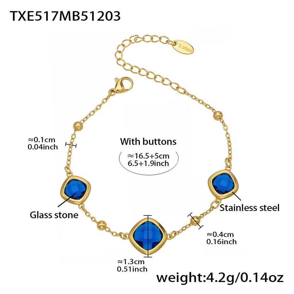 Geometric Glass Stone Earrings & Stainless Steel Bead Necklace Bracelet Set - Multi-color Patchwork Jewelry