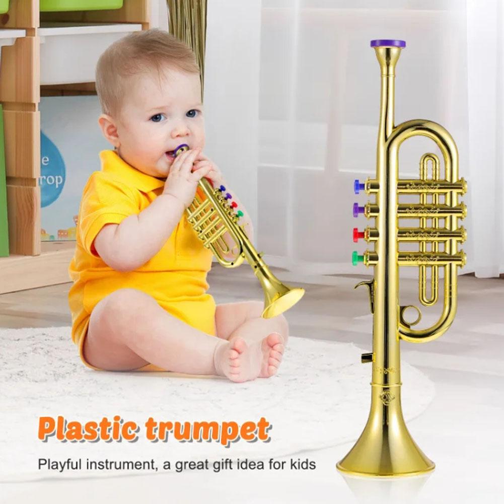 Trumpet Kids Musical Educational Toy Wind Instruments ABS Gold Trumpet With 4 Colored Keys For Kids Children R8G4