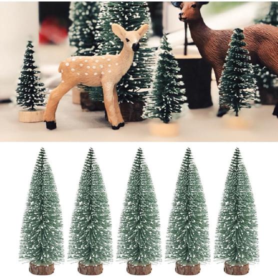 NOLITOY 10Pcs Mini Christmas Trees Decor Artificial Christmas Tree Bottle Brush Trees Sisal Snow Pine Trees with Wooden Base for Christmas Decor