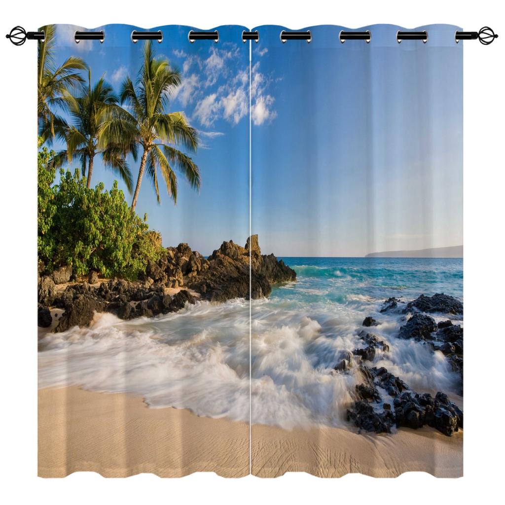 Beach Seaview Series 8 Digital Printing High Density Blackout Curtains