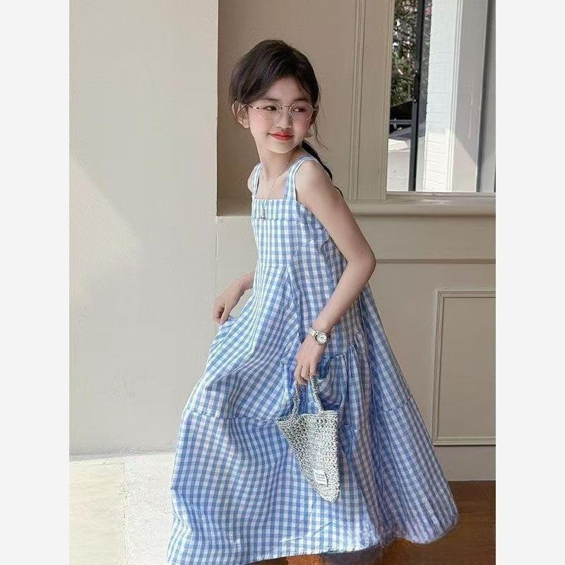 RAISE Sommer Kinder Mädchen Ärmelloses Kleid Baumwolle Blau Kariert Kinder Mädchen Sommerkleid 4-14 Jahre Mädchenkleid Junge Teenager Mädchenkleider