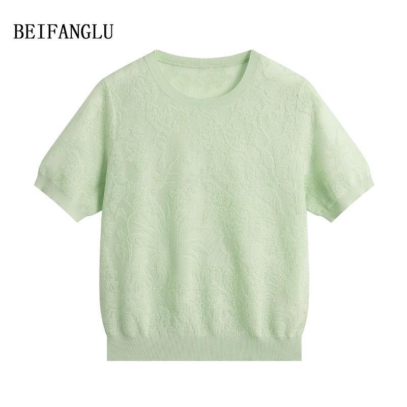 Northern Deer Jacquard Lyocell Silk Knit Short Sleeve Top in Dark Pattern