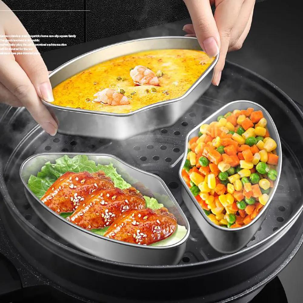 Stainless Steel Steaming Plate Fan Shaped Divided Steaming Plate Household Children's Food Steaming Bowl Kitchen Accessories