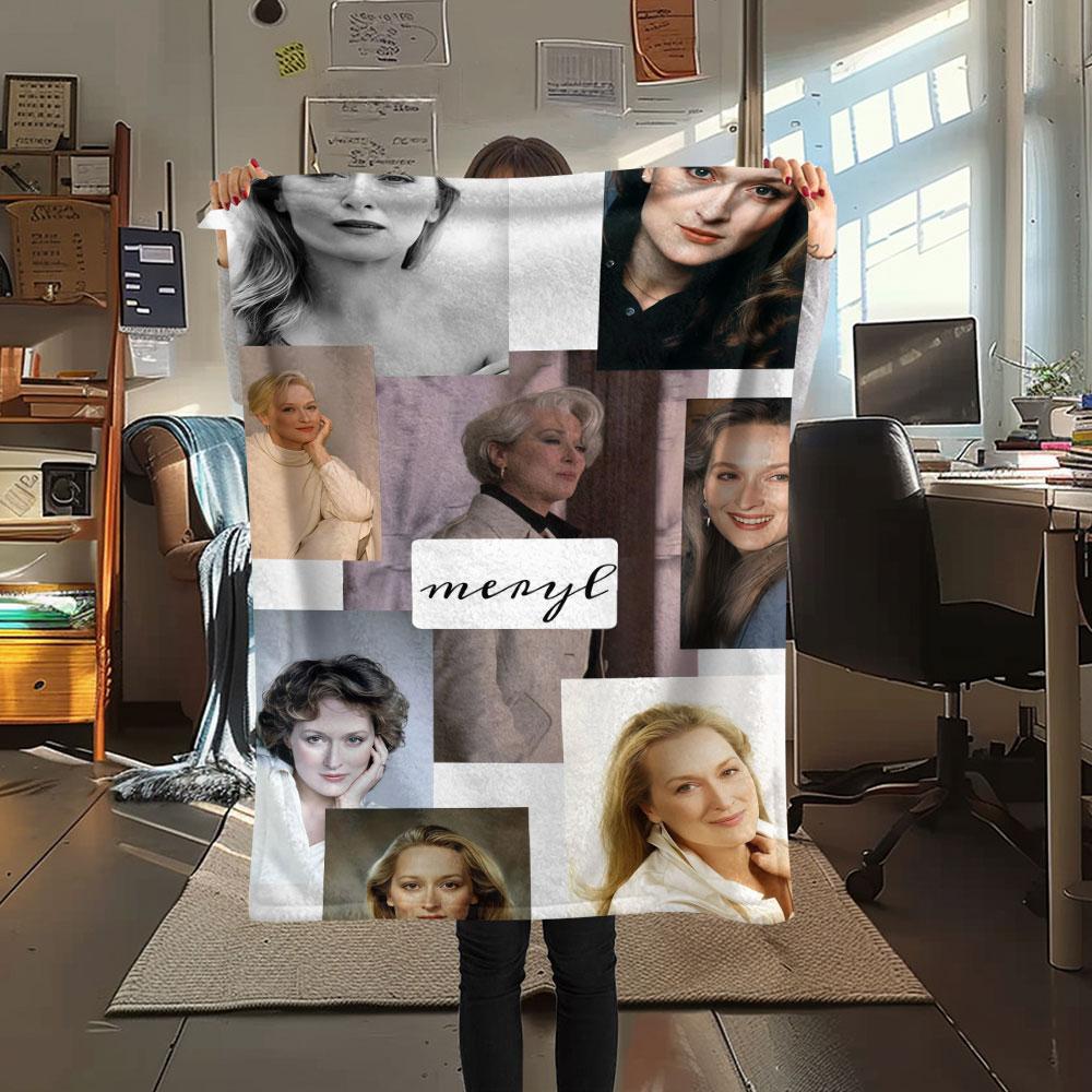 Meryl Streep Printed Flannel Blanket, soft throw for bedroom sofa, washable, fan merchandise, great gift.