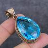 Natural Swiss Blue Topaz Gemstone Handmade Copper Jewelry Pendant 2.05" L2s14