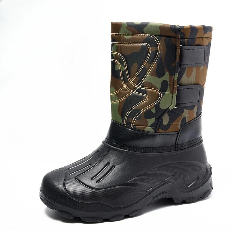 2024 thick soled EVA rain boots men's plush warm snow boots waterproof and cold resistant cotton shoes