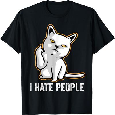 I Hate People TShirt, Angry Cat Giving the Finger Shirt, Funny Men Women T-Shirt