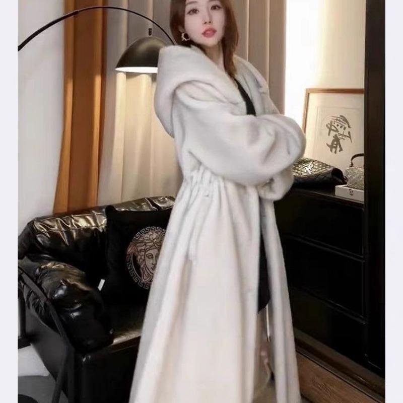 

Женская шуба из искусственной норки, женская зимняя новая длинная куртка из искусственной норки, повседневная, теплая, свободная, большого размера XL белый