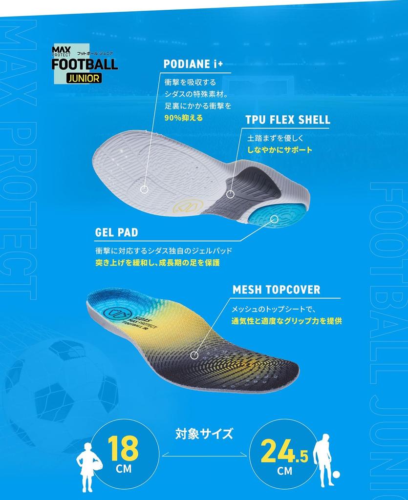 SIDAS Max Protect Football Junior Insole (330215104) for Elementary School Students and Children (Small, Size 23.5-24.5cm)
