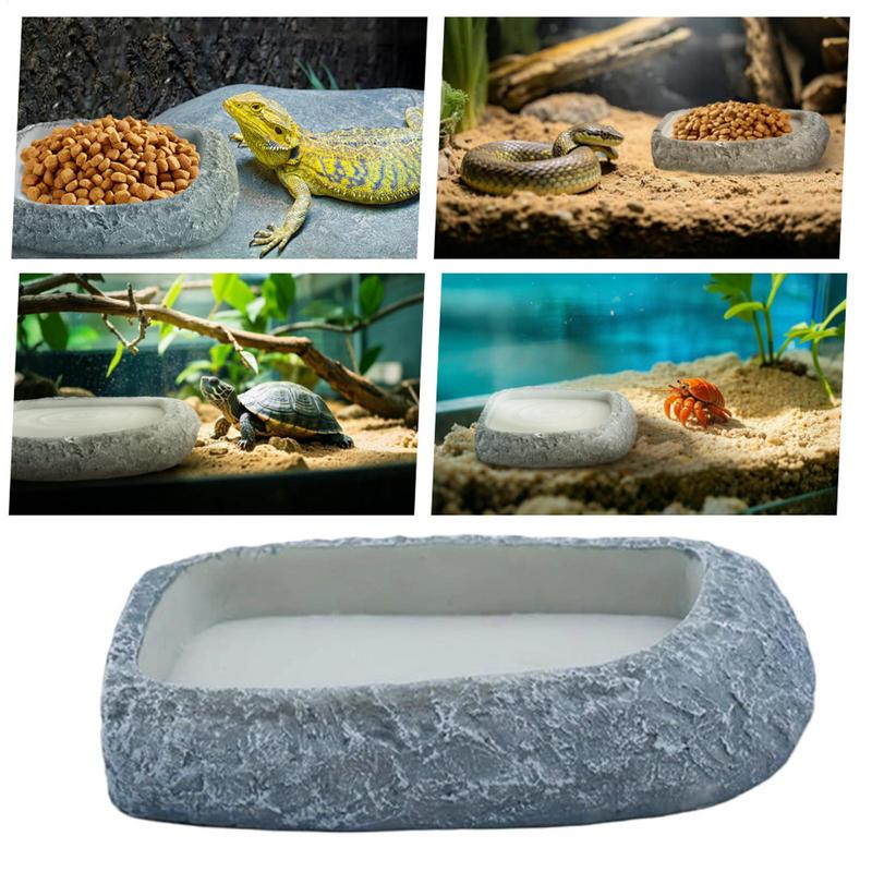 Reptile Water Dish Reptile Food Feeding Dish Terrarium Decor Resin Pet Feeder For Frog Hermit Crab Tortoise Snake Bearded Dragon