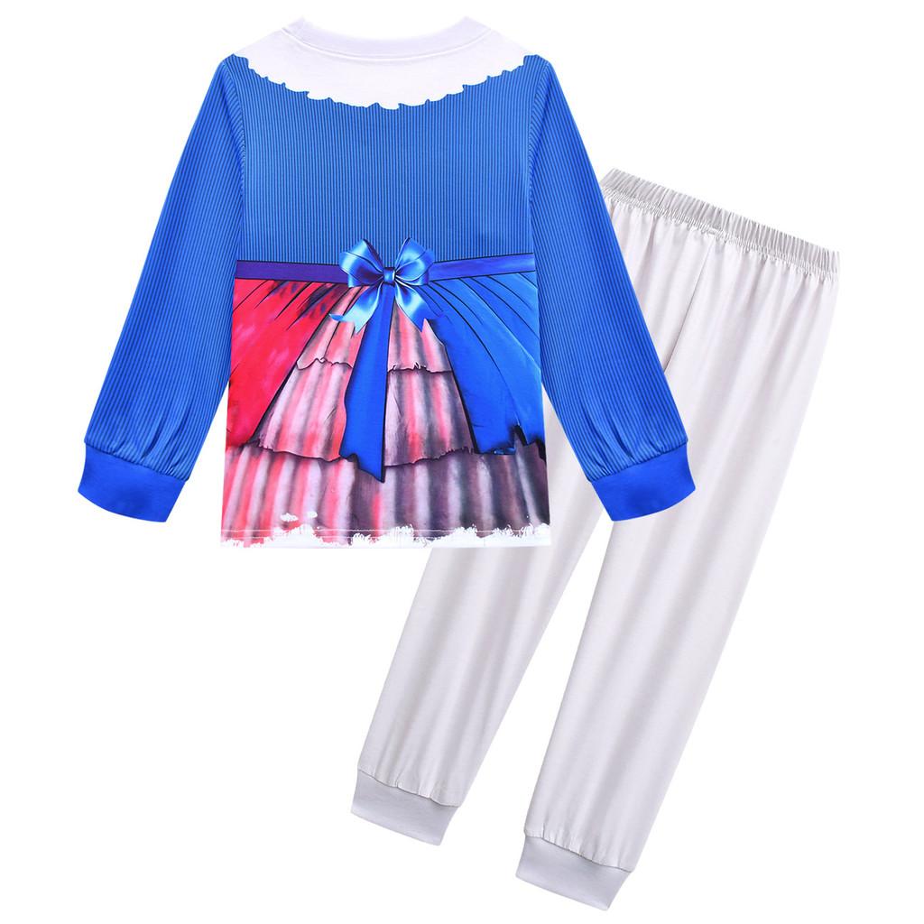 19785 Kids Girls Lily Lovebraids Blue Print Long Sleeves T-shirt Top Trousers Sets