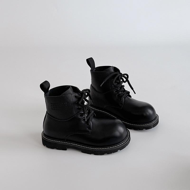 Fashion Retro Versatile Leather Boots Solid Color Lace-up Platform Martin Boots Autumn and Winter College Style Short Boots British Style Fashion B