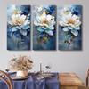 3 Piece-Abstract Flower Canvas Wall Art-Floral Wall Art-Modern Paintings For Wall Decorations-Navy Blue Family Wall Decor For Living Room No Frame