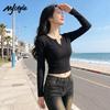 Women's Slim-Fit V-Neck Long Sleeve Ribbed T-Shirt