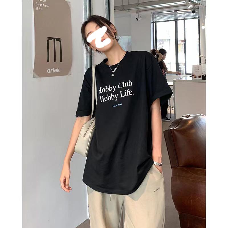 

2025 summer new cotton short-sleeved T-shirt women s American retro letter printing loose half-sleeved top women s T-shirt XXXL чорний