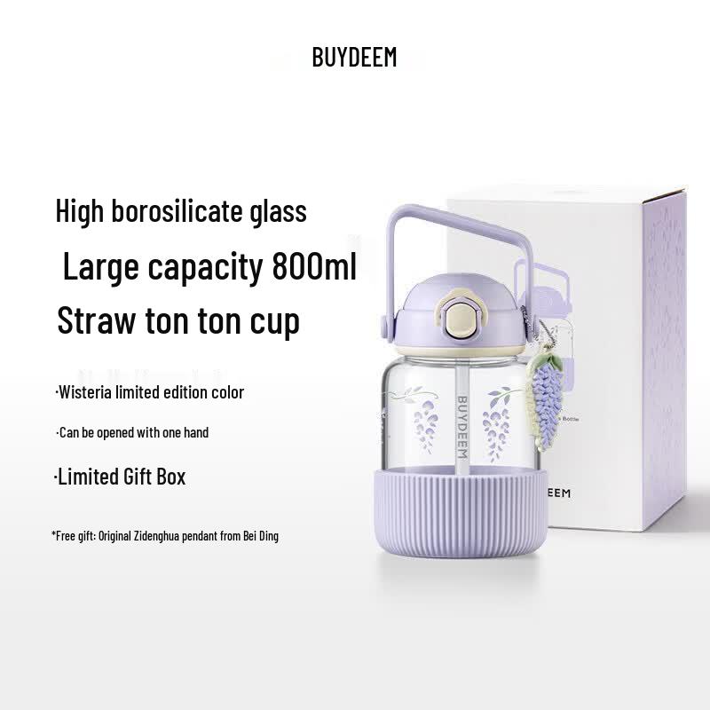 Buydeem Wisteria 800ML Glass Insulated Straw Cup