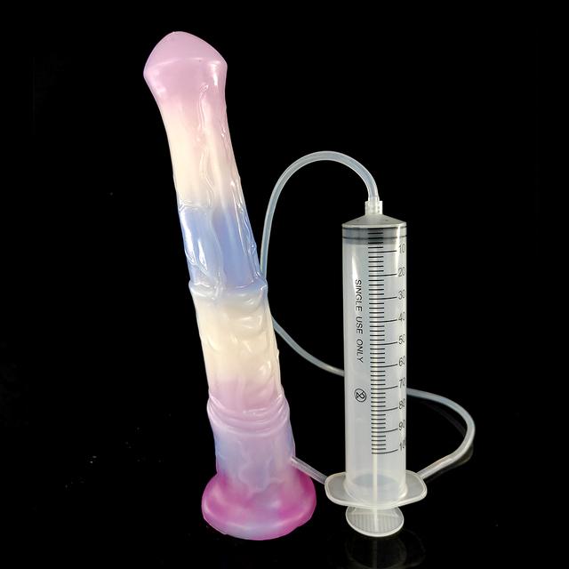 Ejaculation Horse Dildo With Suction Cup Spray Liquid Squirting Penis Silicone Multi Color Anal Sex Toys For Men Women
