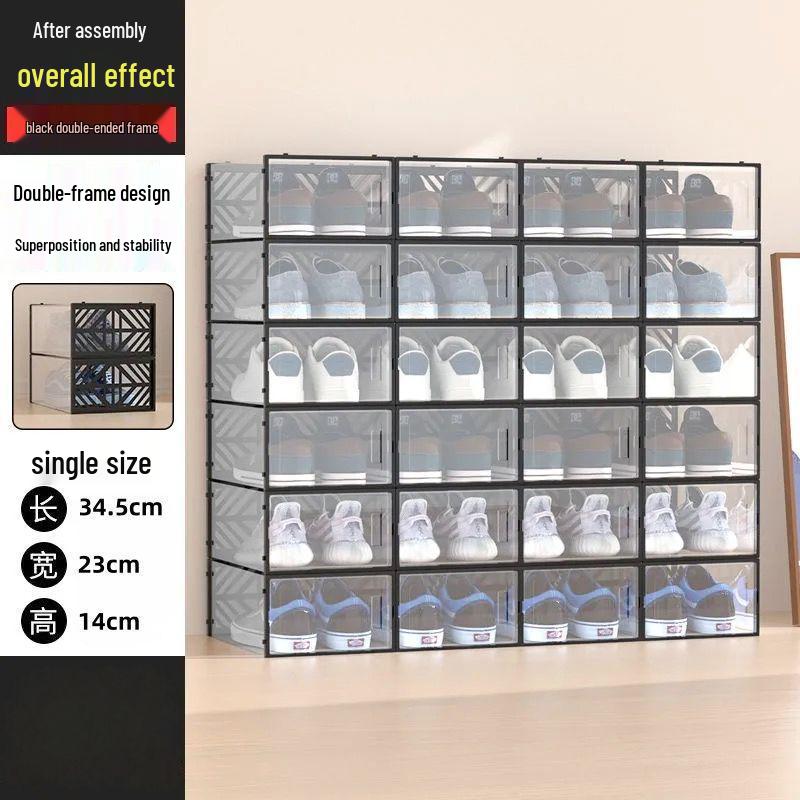 Thickened Double-Frame Transparent Shoe Storage Box - Dustproof & Moistureproof Shoe Rack for Home or Dorm Fresh Blue
