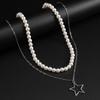 Bolt/Star Pendant Choker Layered Necklace Imitation Pearls Bead Neckchain for Women Girls Fashionable Jewelry Gift