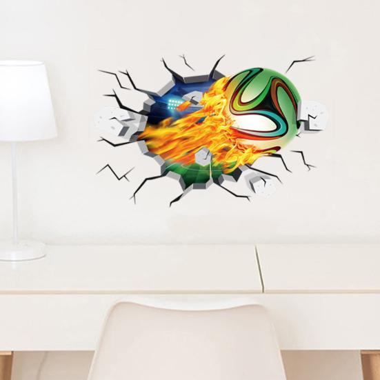 3D Soccer Wall Stickers, Self-Adhesive Soccer Ball Wallpaper Poster, Sports Ball Breakthrough Wall Decals for Boys Bedroom Playroom