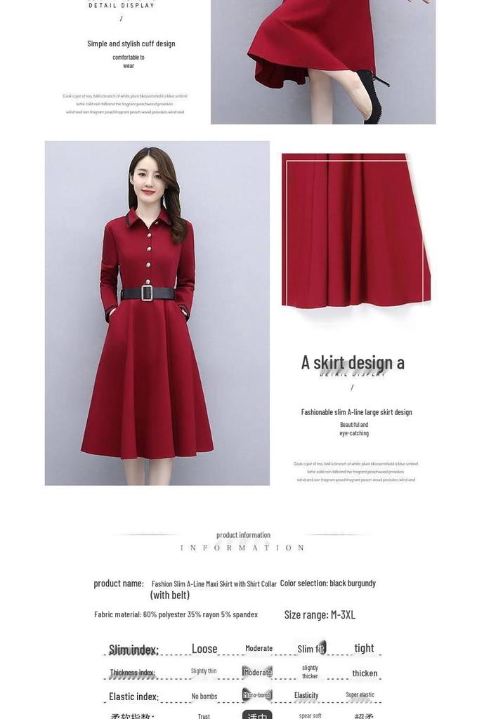 Plus Size Waist-Cinched Long Sleeve Shirt Dress for Women - Spring/Autumn 2026 Mid-Length Elegant Style