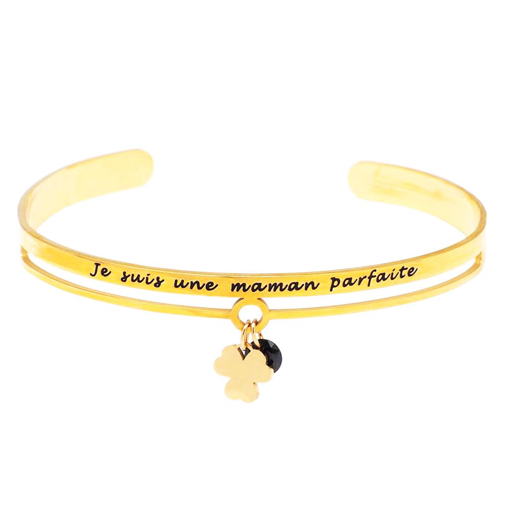 Les Trésors De Lily [Q1221] - Bracelet créateur Acier 'Messages' doré (Je suis une Maman Parfaite) - 65 mm 6 mm- trèfle 8 mm