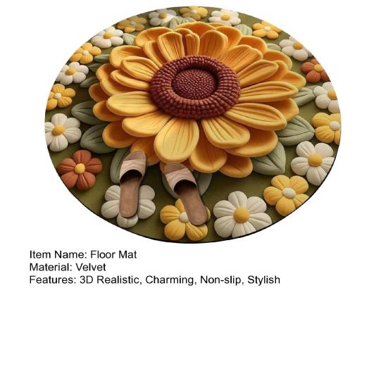 Floral Plush Diatomaceous Earth Floor Mat 3D Visual Flower Pattern Diatom Mud Floor Rugs
