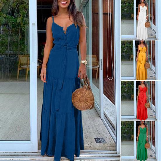 Casual jurk met V-hals, patchwork, veelzijdige look en brede bandjes aan de zoom, perfect voor een feestje.