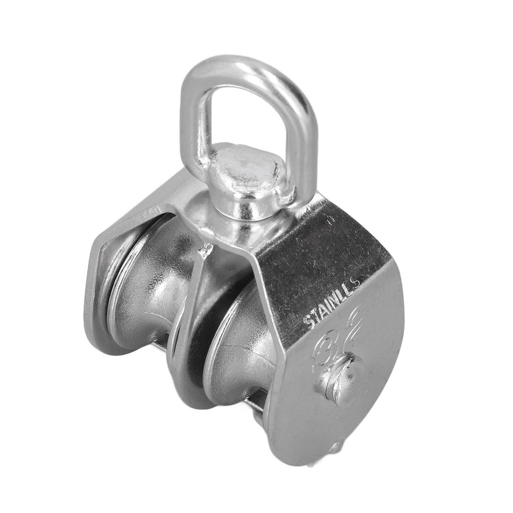 32mm 1.3in Marine Pulley Double Wheel Roller 250kg Loading 304 Stainless Steel for Yachts Speedboats